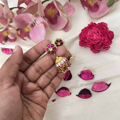 Vriksham Elegant Gold Kundan Jadau Jhumkas-Red White-Pearl-J3665