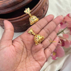 Vriksham Elegant Floral With Ruby & Emerald & White Kemp Stones Jhumkas-G21435