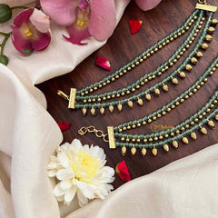 Vriksham Elegant Sea-Green Beaded With Gold Bud Charms 3-Layer Maatil-G21421