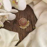 Vriksham Floral Kemp Stone Bun Billai-Jada Billai-Red Green-Pearl-G17205