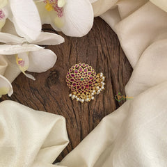 Vriksham Floral Kemp Stone Bun Billai-Jada Billai-Red Green-Pearl-G17205