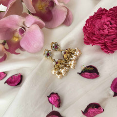 Vriksham Vintage Floral Kundan Earrings with Pearl Clusters Kundan Jadau Jhumkas-J3667