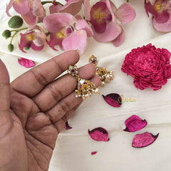 Vriksham Vintage Floral Kundan Earrings with Pearl Clusters Kundan Jadau Jhumkas-J3667