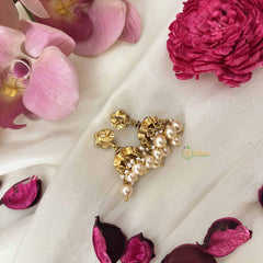 Vriksham Vintage Floral Kundan Earrings with Pearl Clusters Kundan Jadau Jhumkas-J3667