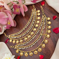 Vriksham Ethnic 3-Layer Gold Shell Ear Chains 3 Layer With Pearls Maatil-G21410