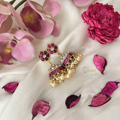 Vriksham Statement With Floral Studs and Pearl Fringe Kundan Jadau Jhumkas-J3669