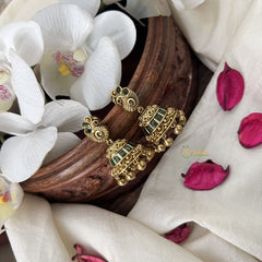 Vriksham Gold Look Alike Elegant Floral Style Jhumka-Green-Gold Pearls-G19092
