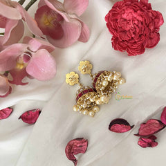 Vriksham Statement With Floral Studs and Pearl Fringe Kundan Jadau Jhumkas-J3669