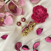 Vriksham Statement With Floral Studs and Gold Bead Fringe Kundan Jadau Jhumkas-J3670