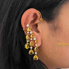 Vriksham Designer Yellow Gemstone Cascading EarCuff With Stud Earrings-G21424