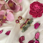 Vriksham Statement With Floral Studs and Green Bead Fringe Kundan Jadau Jhumkas-J3671