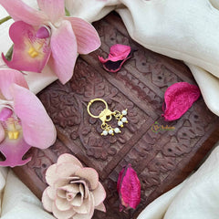 Vriksham Pear Shape Gold-Toned Kundan Jadau With Red White Septum Ring-J3886