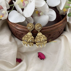 Vriksham Traditional Peacock Nakshi Golden Style Jhumkas Earrings-Pearls-G19198