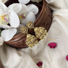 Vriksham Traditional Peacock Nakshi Golden Style Jhumkas Earrings-Pearls-G19198