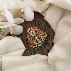 Vriksham Premium Dual Peacock Kemp Single Jada Billai -Bun Billai-Green Bead-G17174