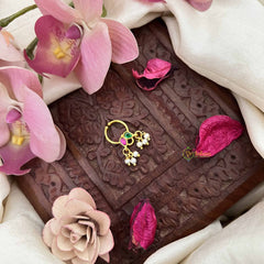 Vriksham Pear Shape Gold-Toned Kundan Jadau With Red Green Septum Ring-J3930