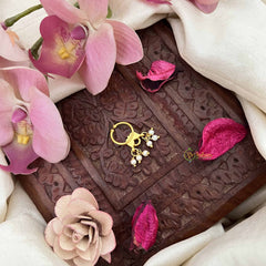 Vriksham Pear Shape Gold-Toned Kundan Jadau With Red Green Septum Ring-J3930