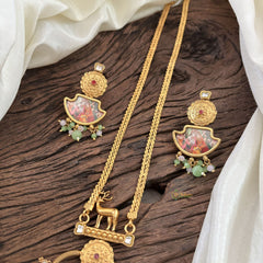 Statement Long Radha Krishna Pendant - White Stone - J1872