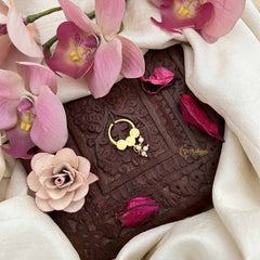 Vriksham Three Dot With Pearl Danglers Kundan Jadau Septum Ring-Red-J3927