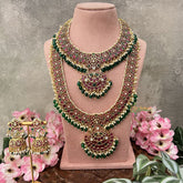 Vriksham Exquisite Precious Kemp Stone Bridal Set-Green Bead-G18180