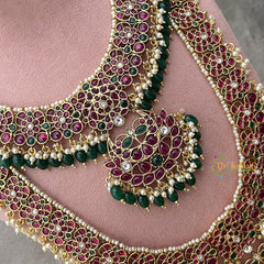 Vriksham Exquisite Precious Kemp Stone Bridal Set-Green Bead-G18180