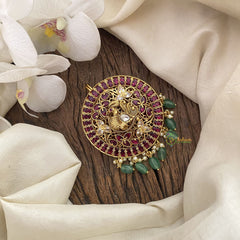 Vriksham Elegant Peacock Bun Billai-Jada Billai-Red White-Green Bead-G17186