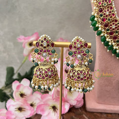 Vriksham Exquisite Precious Kemp Stone Bridal Set-Green Bead-G18180