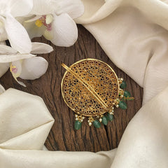 Vriksham Elegant Peacock Bun Billai-Jada Billai-Red White-Green Bead-G17186