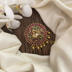 Vriksham Elegant Peacock Bun Billai-Jada Billai-Red White-Gold Bead-G17187