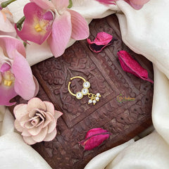 Vriksham Three Dot With Pearl Danglers Kundan Jadau Septum Ring-White-J3926