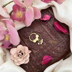 Vriksham Three Dot With Pearl Danglers Kundan Jadau Septum Ring-White-J3926