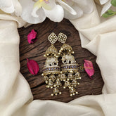 Vriksham Traditional Regal Elephant Jhumkas Earrings With Purple Stones-Pearls-G19194