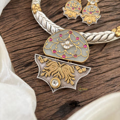 Statement Silver Hasli with Pastel White Pendant - J1875