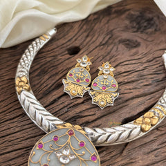 Statement Silver Hasli with Pastel White Pendant - J1875