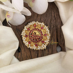 Vriksham Antique Cluster Pearl Peacock Bun Billai-Jada Billai-Red-G17191