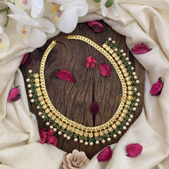 Vriksham Exquisite Jadau Kundan Short Neckpiece-Green Off White Beads-J2602