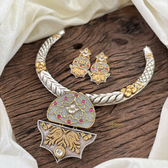 Statement Silver Hasli with Pastel White Pendant - J1875