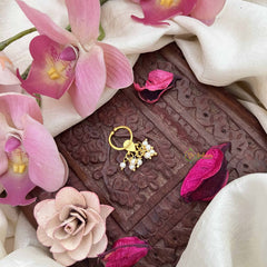 Vriksham  Pear Drop Style Gold-Toned Kundan Jadau Septum Ring-Green-Pearls-J3923