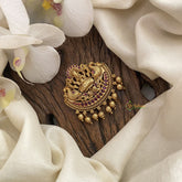 Vriksham Lakshmi With Dual Peacock Bun Billai-Jada Billai-Red-Gold Bead-G17189