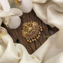 Vriksham Lakshmi With Dual Peacock Bun Billai-Jada Billai-Red-Gold Bead-G17189