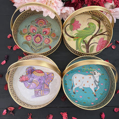 Vriksham Golden Pichwai Basket-Set Of 4-RG267