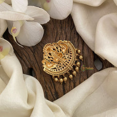 Vriksham Lakshmi With Dual Peacock Bun Billai-Jada Billai-Red-Gold Bead-G17189