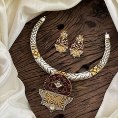 Statement Silver Hasli with Brown Pendant - J1876