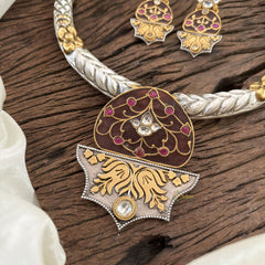 Statement Silver Hasli with Brown Pendant - J1876