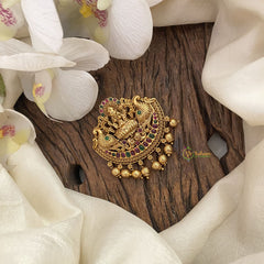 Vriksham Lakshmi With Dual Peacock Bun Billai-Jada Billai-Red Green-Gold Bead-G17190