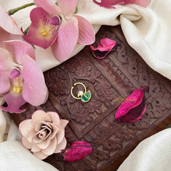 Vriksham Duck Style Gold-Toned Kundan Jadau With White & Green Septum Ring-J3903