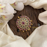 Vriksham Antique Round AD Stone Bun Billai-Jada Billai-Red Green & White-G17185