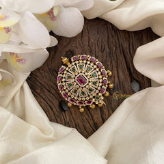 Vriksham Antique Round AD Stone Bun Billai-Jada Billai-Red Green & White-G17185