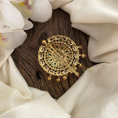 Vriksham Antique Round AD Stone Bun Billai-Jada Billai-Red Green & White-G17185