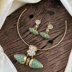 Statement Silver Hasli with Pastel Green Pendant - J1879